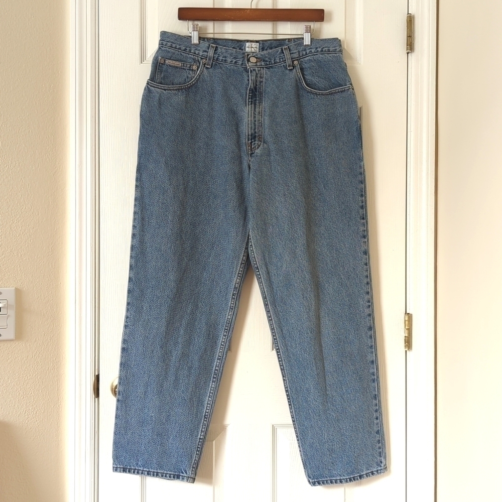 Calvin Klein 90's Vintage Medium Wash Tapered Leg Easy Fit Denim Jeans 38 x 30